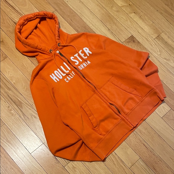 Hollister Bright Orange Full-Zip Hooded Sweatshirt - Picture 8 of 8